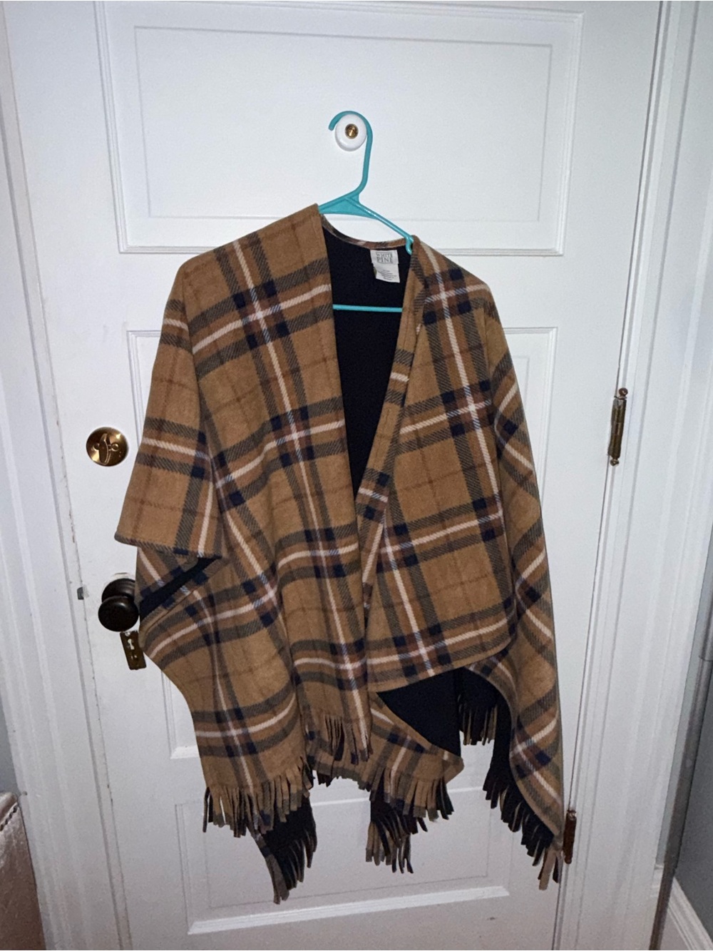 Others Follow Brown Plaid Fringe Ruana Cape